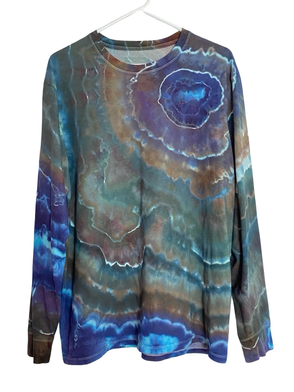 Nike Ice Tie Dye Long Sleeve Tee Tshirt Mens Unisex Size XL Blue Brown Multi